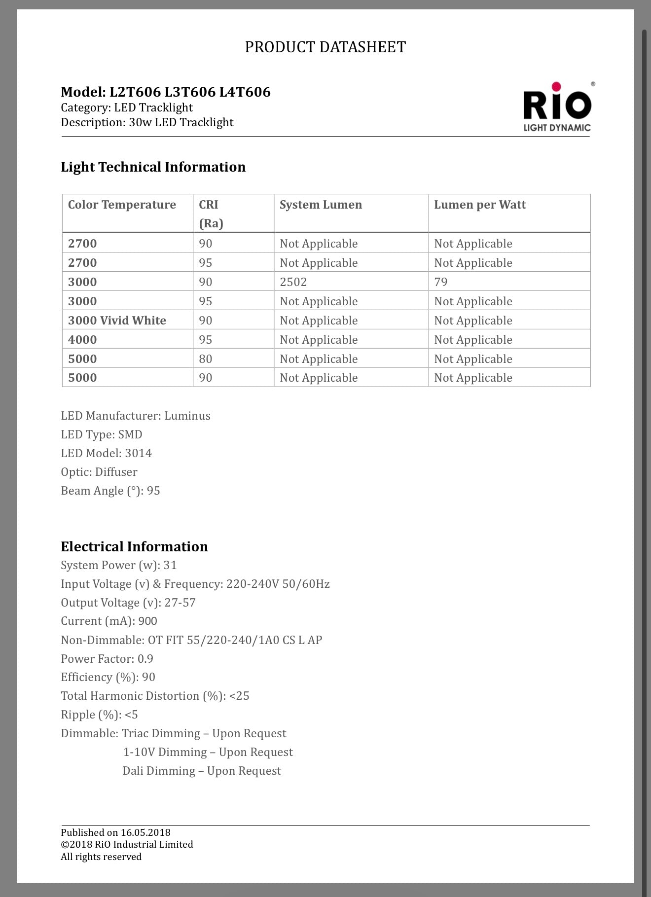 Rio L2T606/ 30w 搖擺Led路軌燈/白殼3000k/