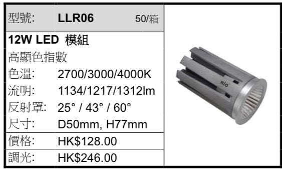 Rio MODULE LLR06 12W 高顯色 2700k/3000k/4000k/配合任何鞦韆架/燈架使用