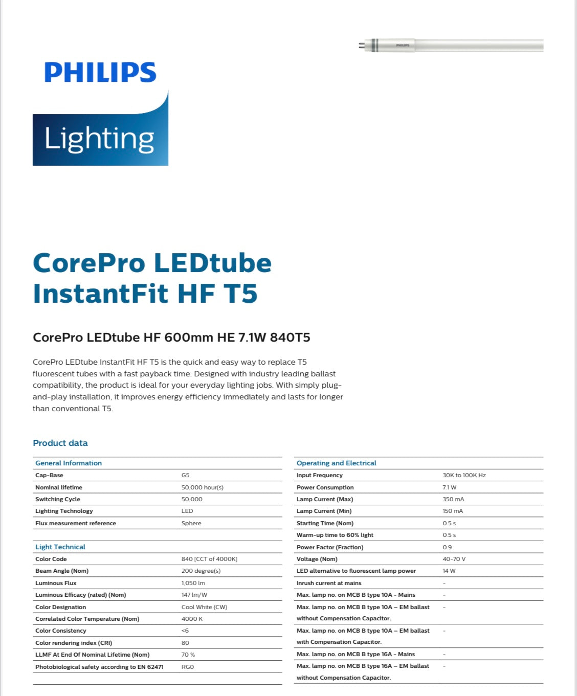 Philips 飛利浦 CorePro LEDtube InstantFit HF T5/飛利浦t5 led 光管 / 兼容舊式支架 /2尺 ...