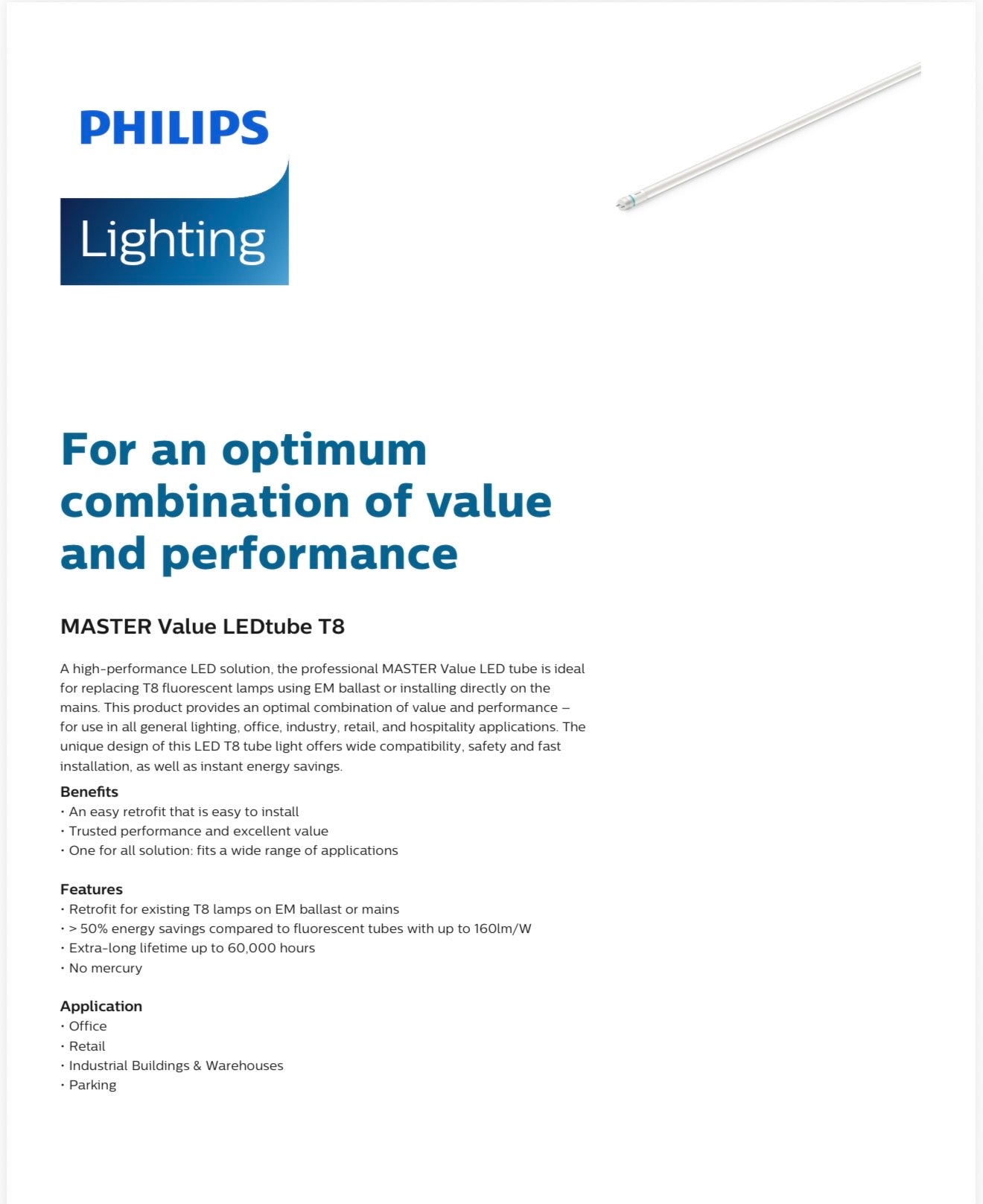 Philips T8 MAS LEDtube VLE 1200mm (14W/830/840/865) / MTR list