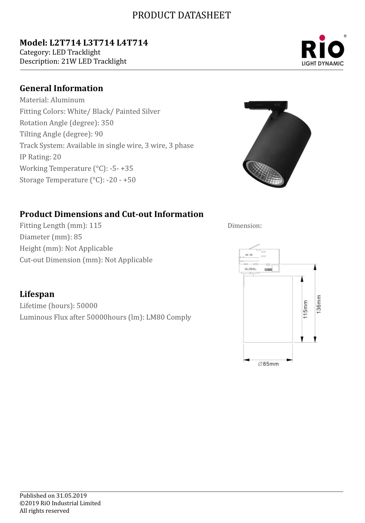Rio L2T714 路軌射燈/窄角/21w/白殼3000k/4000k