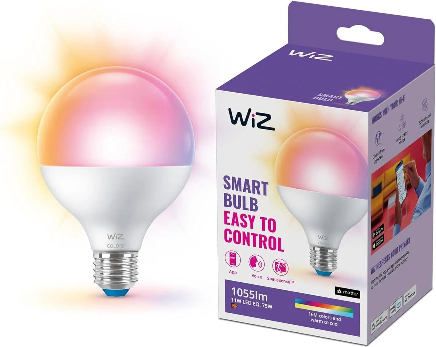 Wiz Wi-Fi SMART BULB i智能LED燈泡/ 11W / E27螺頭 / G95 (黃白光+彩光)