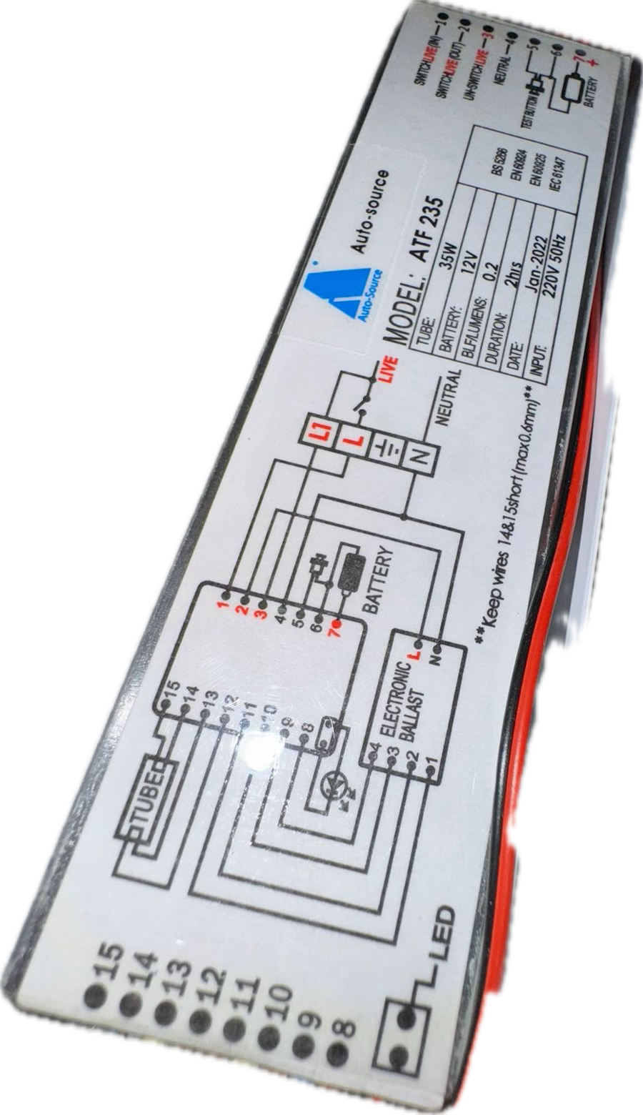 Auto Source / t5 t8 舊式光管專用應急電池組件 / battery kit